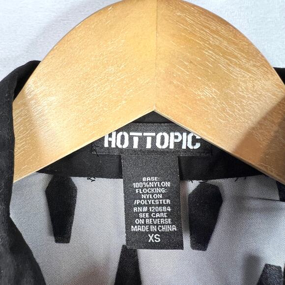 Hot Topic Black Sheer Coffin Print Button Down Shirt XS - Picture 3 of 5